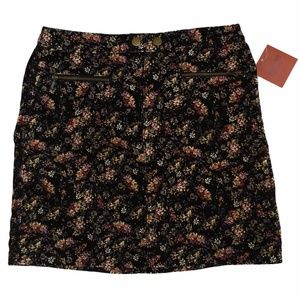 Mossimo Corduroy Floral Black Mini Skirt 0